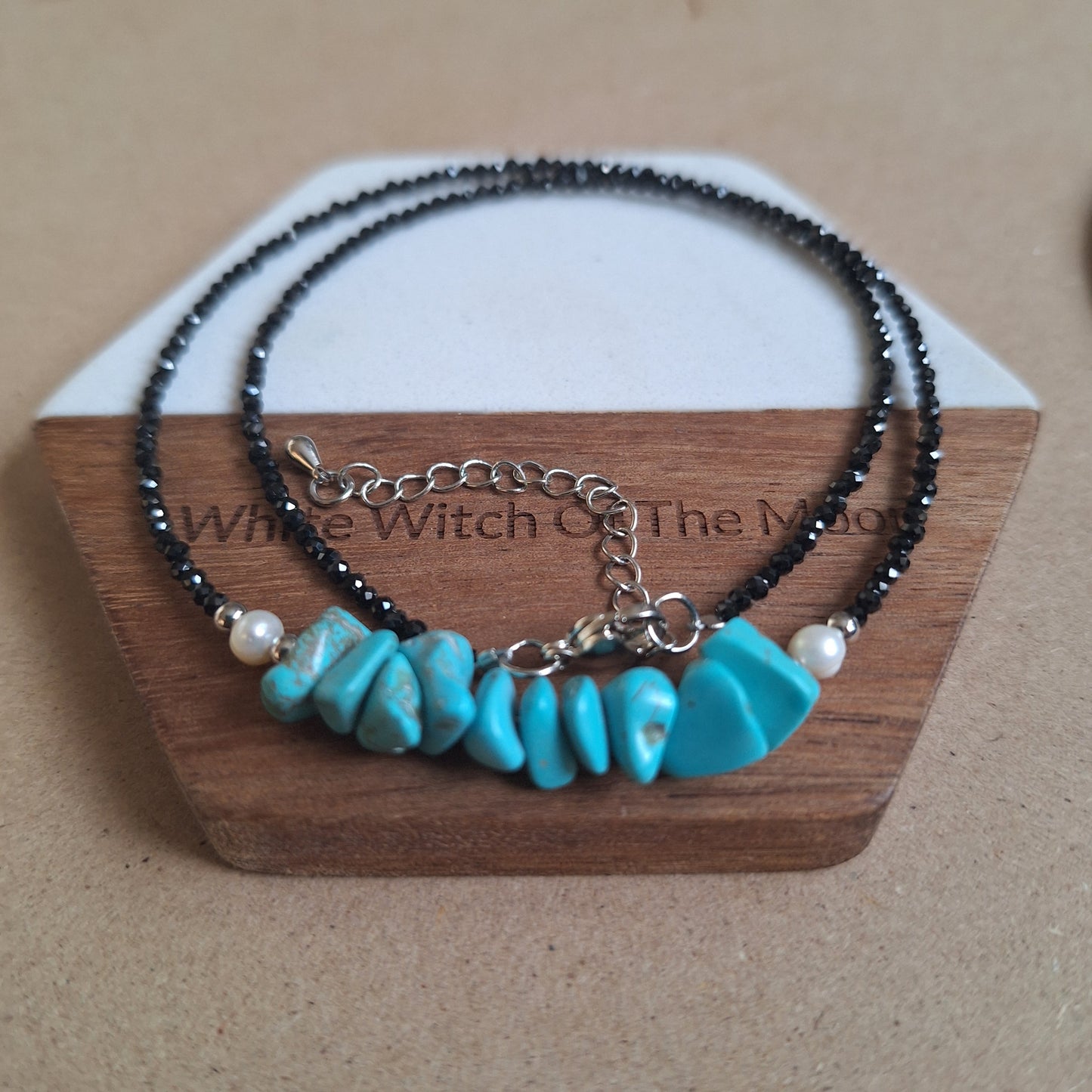 Black Tourmaline and Turquoise Howlite Choker Necklace