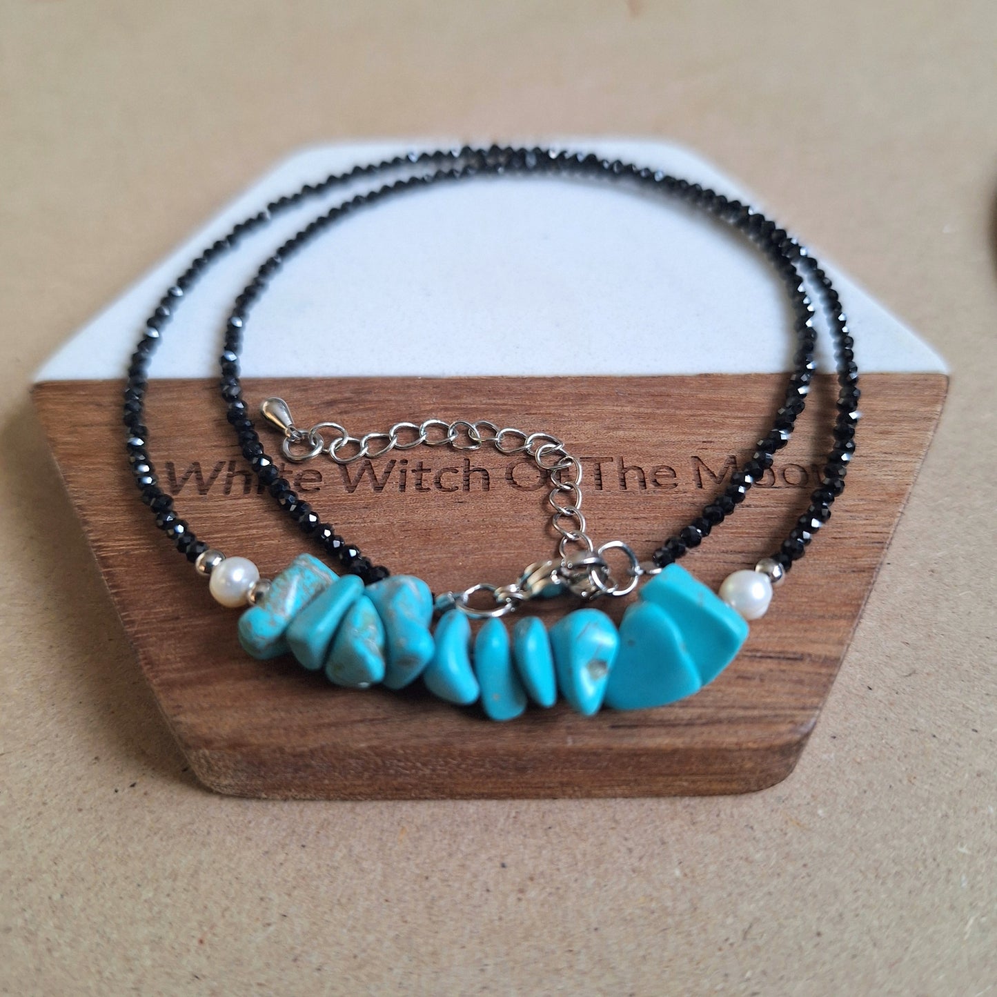 Black Tourmaline and Turquoise Howlite Choker Necklace