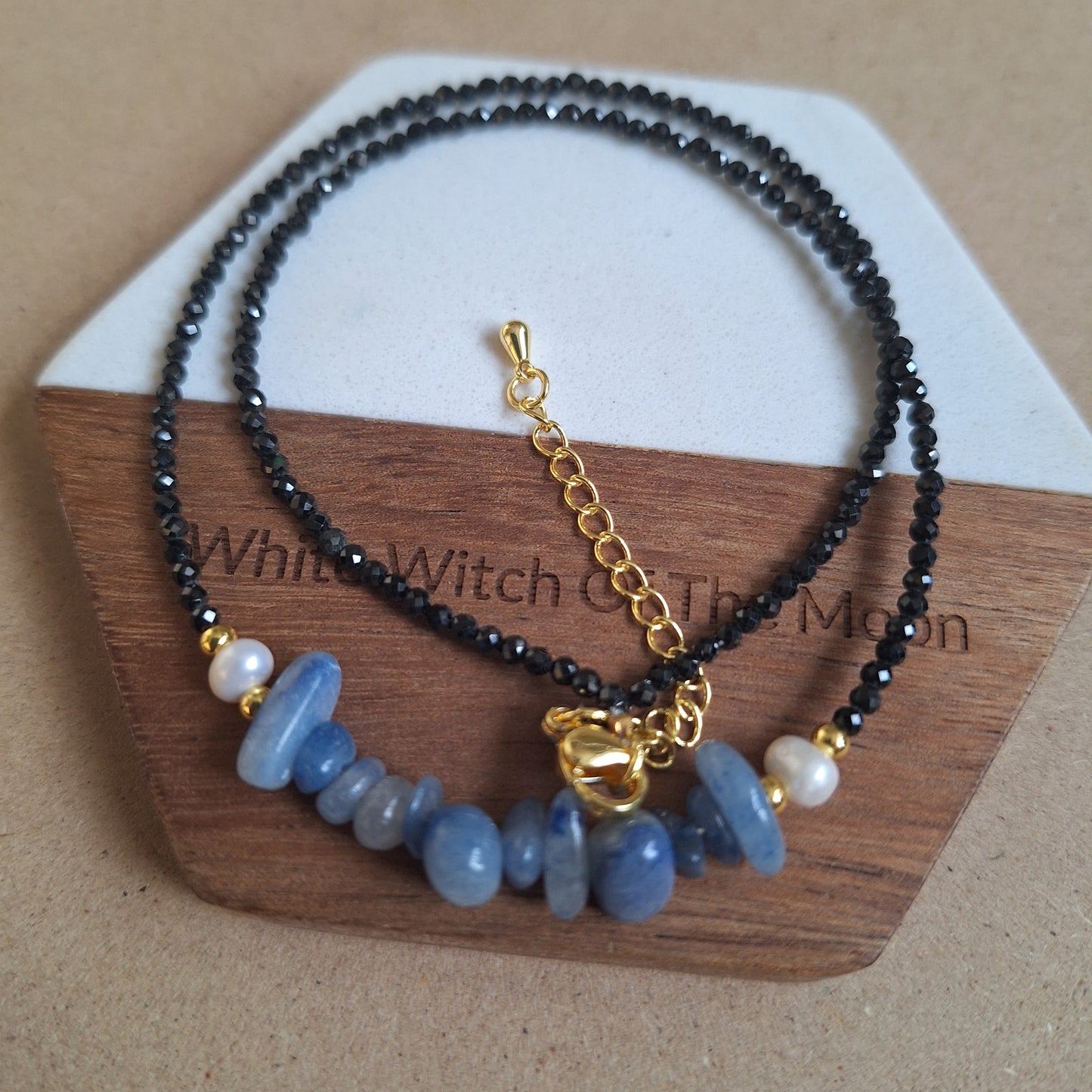 Black Tourmaline and Blue Aventurine Choker Necklace
