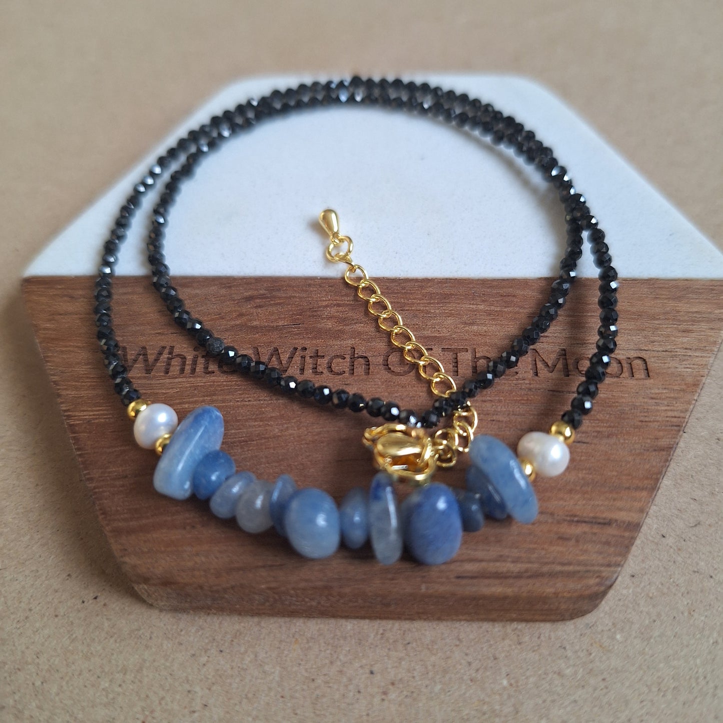 Black Tourmaline and Blue Aventurine Choker Necklace