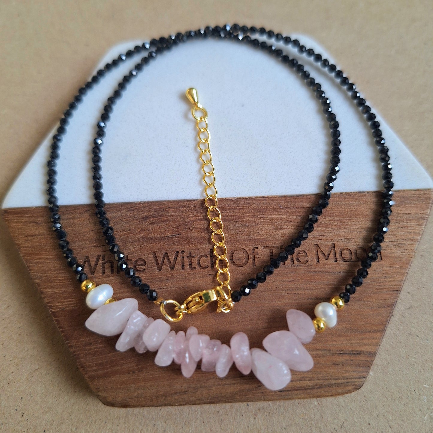 Black Tourmaline and Rose Quartz Choker Necklace