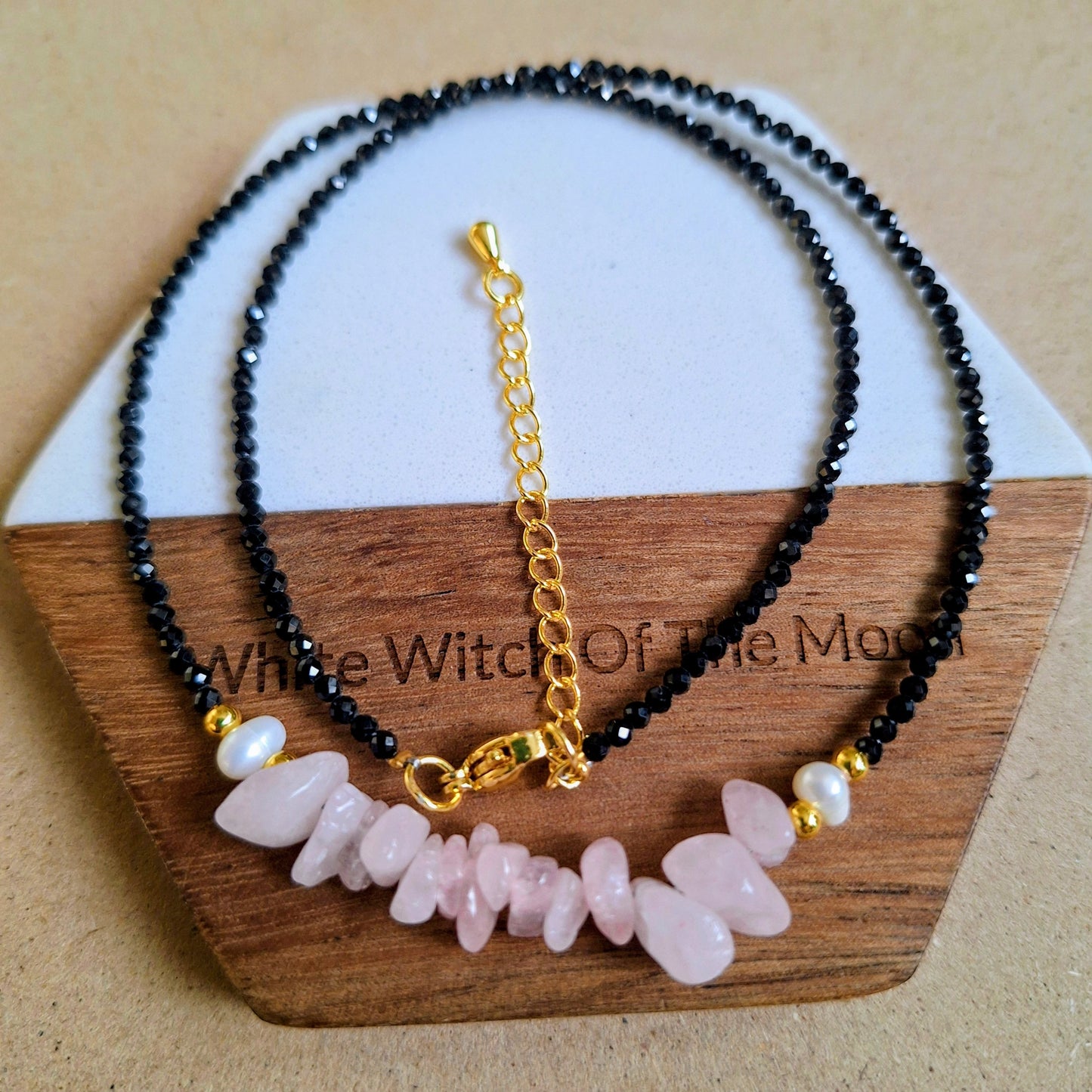 Black Tourmaline and Rose Quartz Choker Necklace