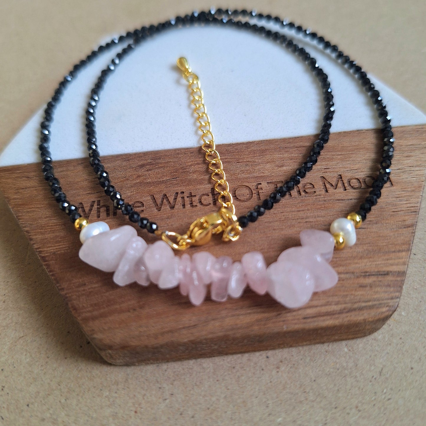 Black Tourmaline and Rose Quartz Choker Necklace