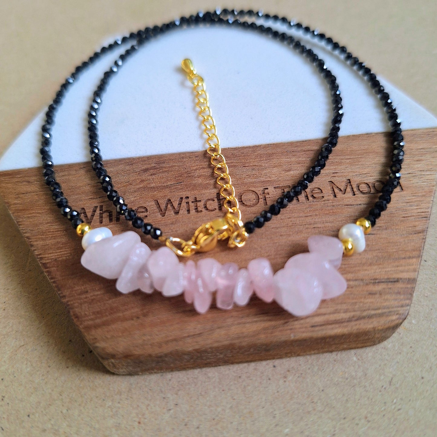 Black Tourmaline and Rose Quartz Choker Necklace