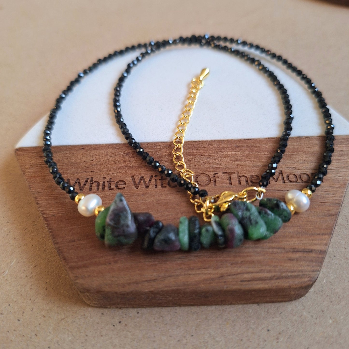 Ruby Zoisite Choker and Black Tourmaline 16-18" adjustable