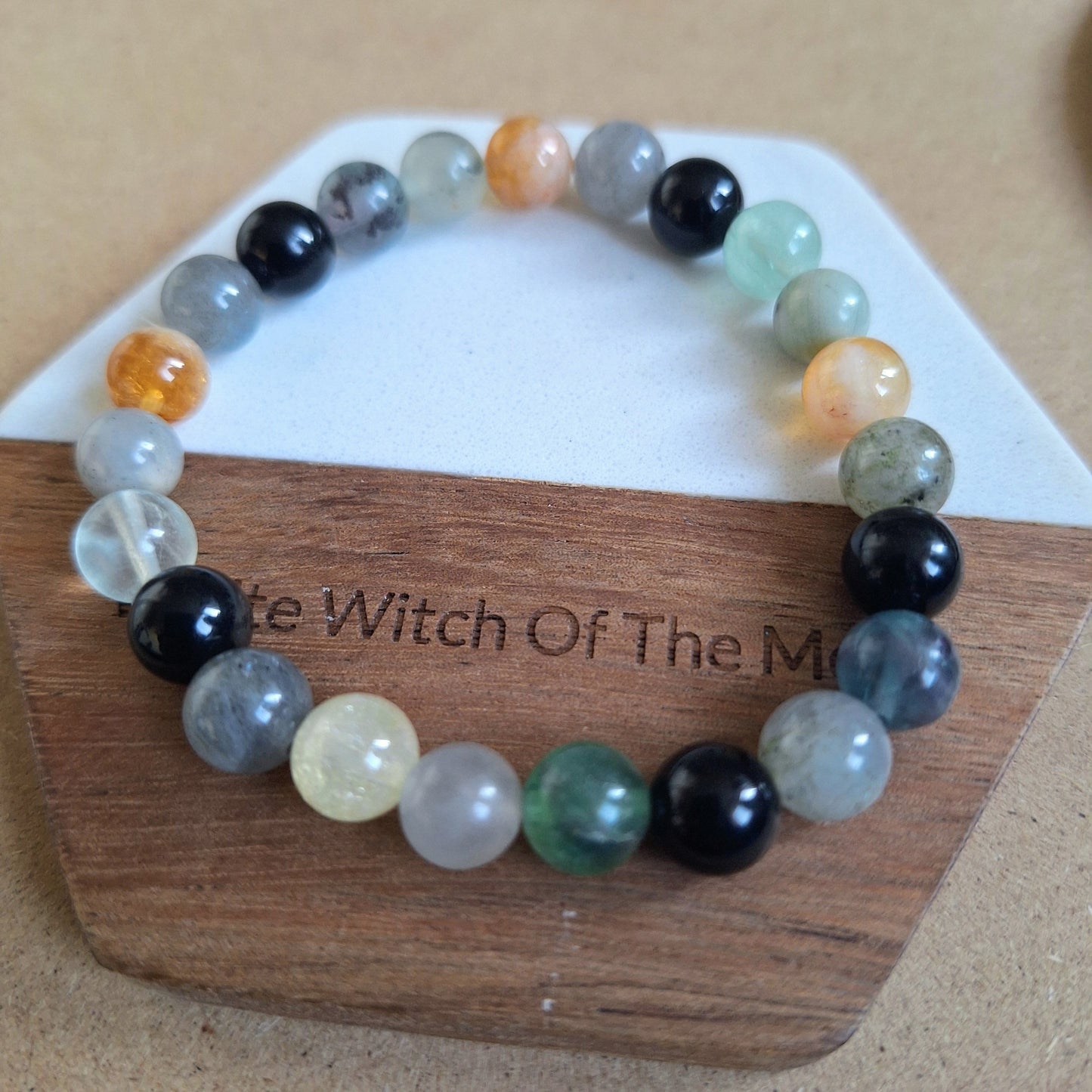 Aura Protection Bracelet crystal healing Labradorite, Fluorite, Citrine, Black Obsidian and black tourmaline natural stone