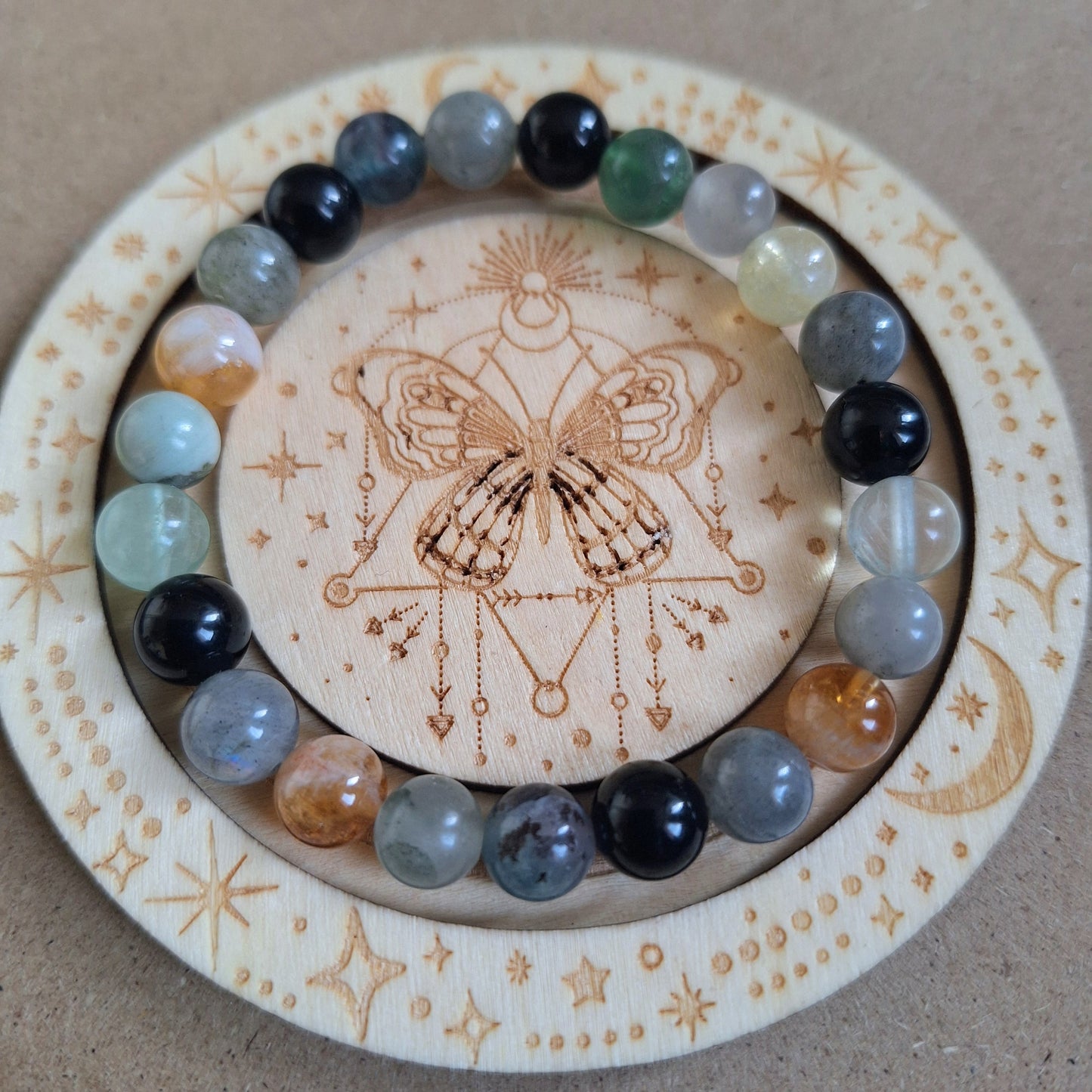 Aura Protection Bracelet crystal healing Labradorite, Fluorite, Citrine, Black Obsidian and black tourmaline natural stone