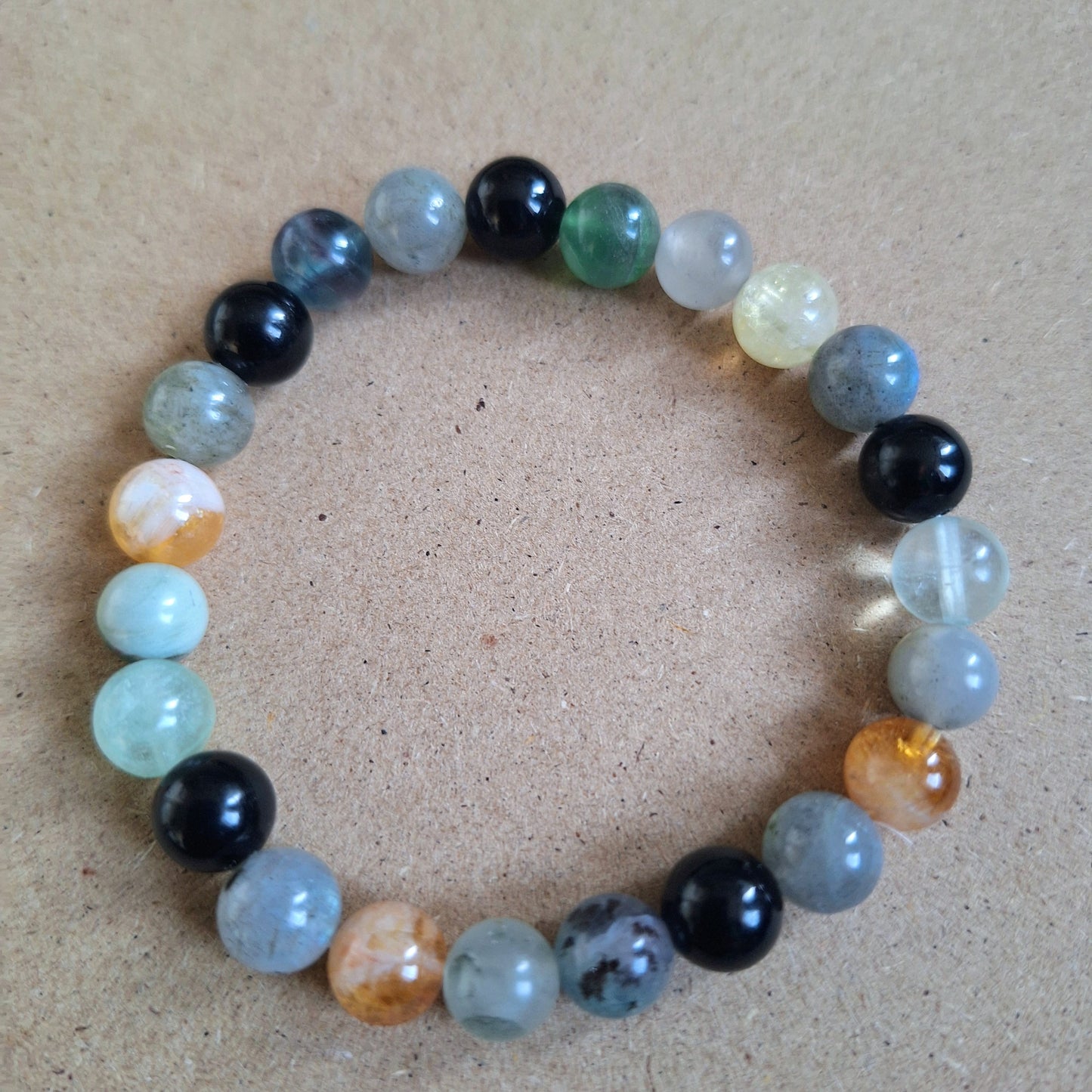 Aura Protection Bracelet crystal healing Labradorite, Fluorite, Citrine, Black Obsidian and black tourmaline natural stone