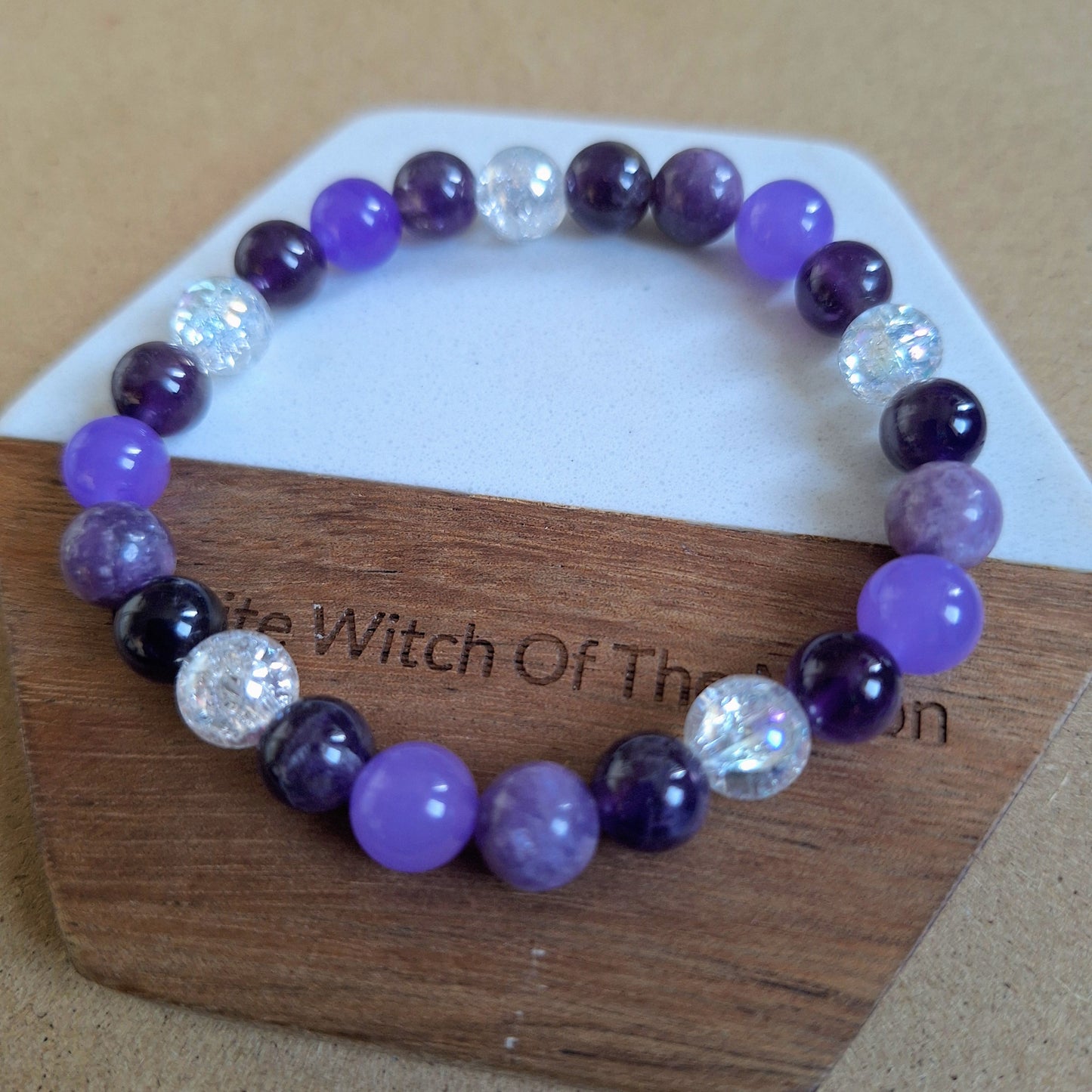 Crown Chakra Crystal Bracelet with Amethyst, Cracked Quartz, Chalcedony, Purple Fluorite and Lilac Lepidolite