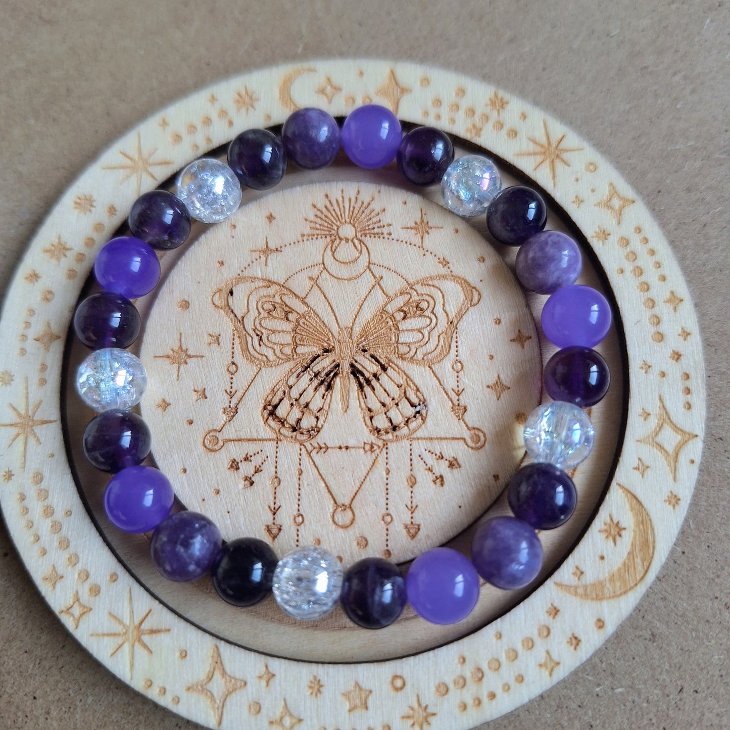 Crown Chakra Crystal Bracelet with Amethyst, Cracked Quartz, Chalcedony, Purple Fluorite and Lilac Lepidolite