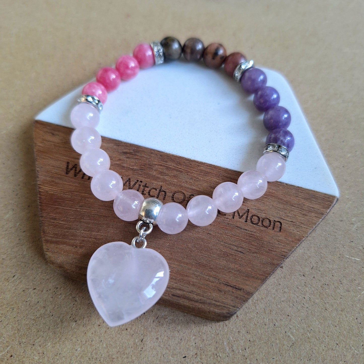 Rose Quartz, Rhodochrosite and Lepidolite and Rhodonite Beaded Bracelet 🌸💕🔮