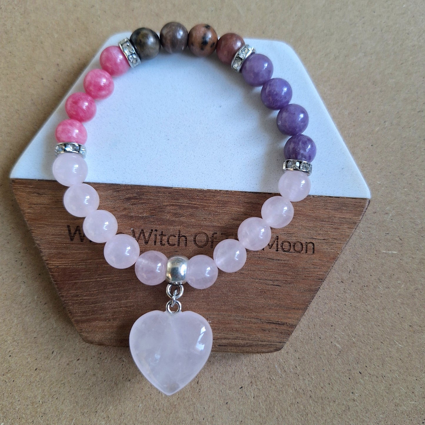 Rose Quartz, Rhodochrosite and Lepidolite and Rhodonite Beaded Bracelet 🌸💕🔮