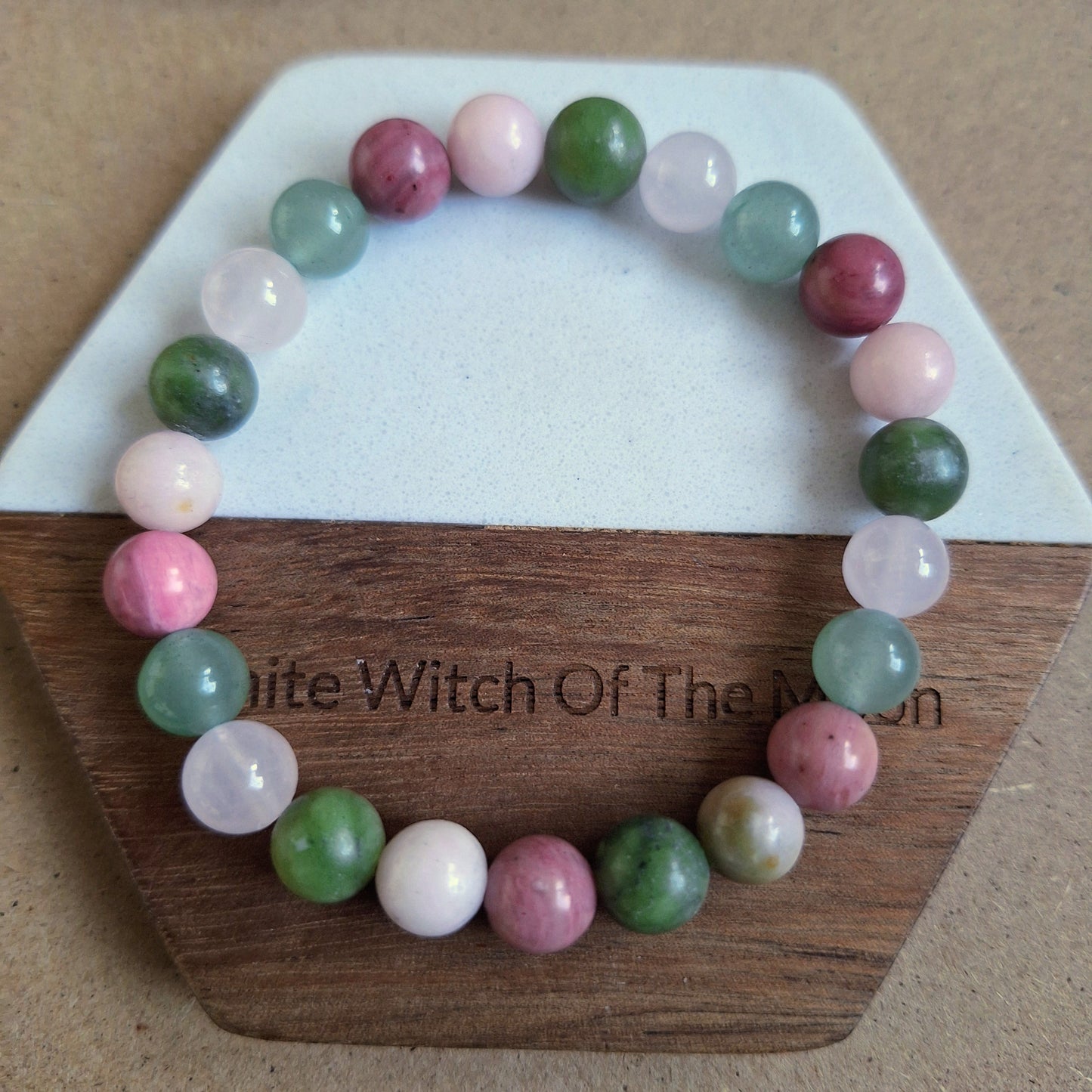 Heart Chakra Bracelet – Crystal Healing with Rose Quartz, Pink Opal, Green Aventurine & Rhodochrosite | 8mm Beads | Love & Emotional Healing