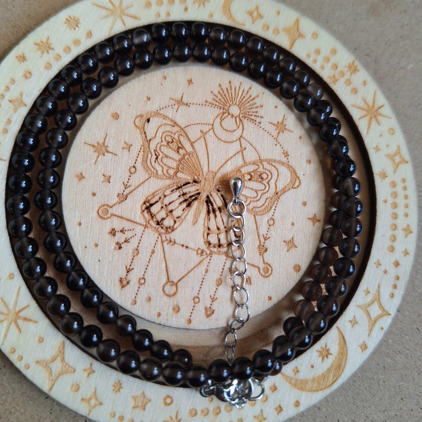 Smoky Quartz Choker Necklace or Bracelet – Minimalist Crystal Healing Jewellery – Natural Stone Beads 4mm