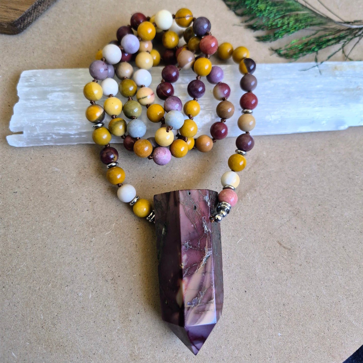 Mookaite knotted necklace 32"