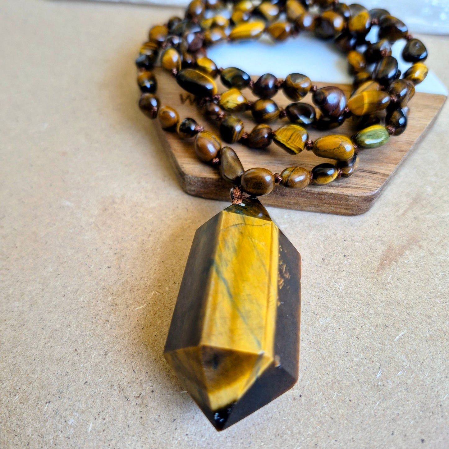 Tigers Eye knotted necklace. 32" long