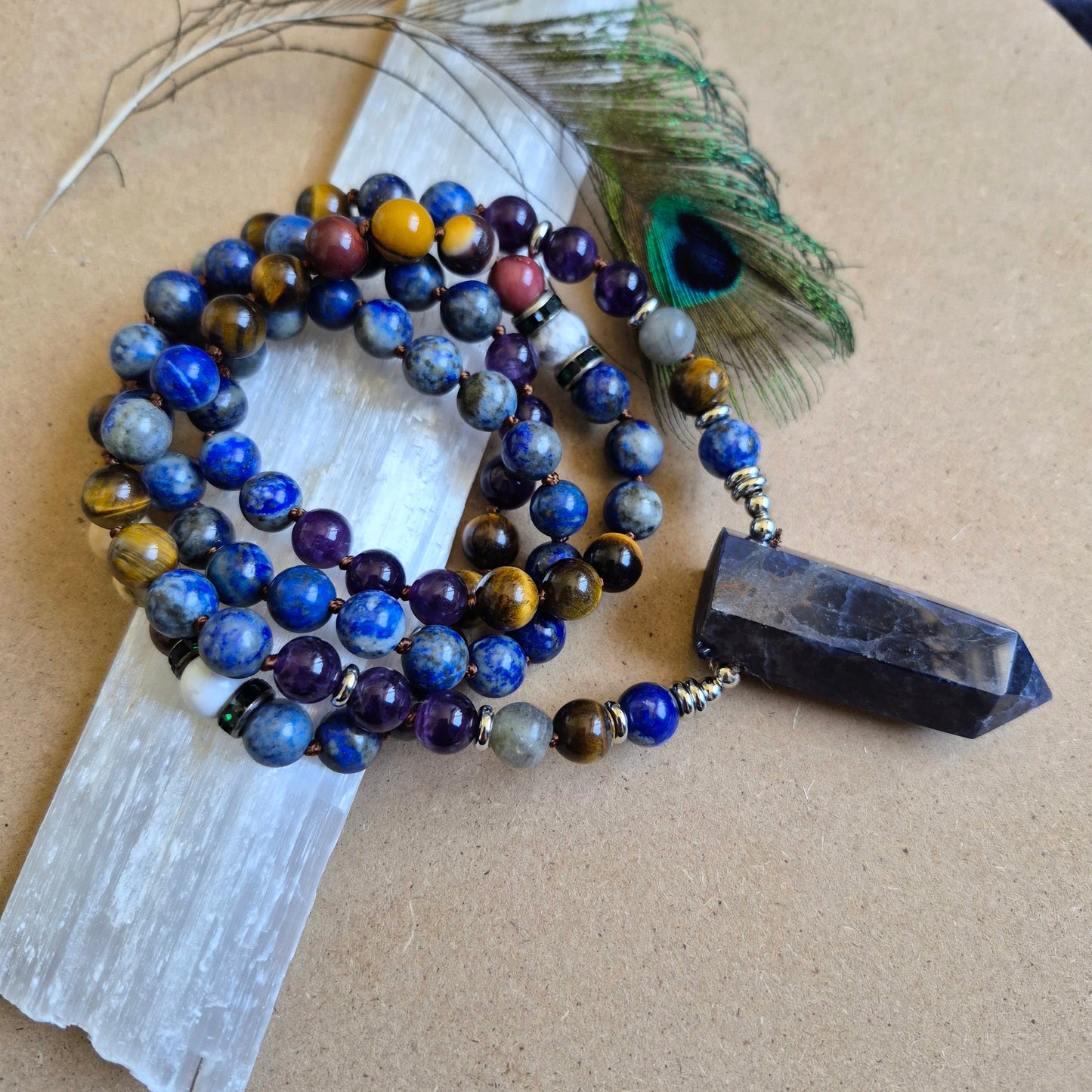 Lapis Lazuli necklace with Tigers Eye Mookaite Amethyst and large Sodalite Point Pendant.
