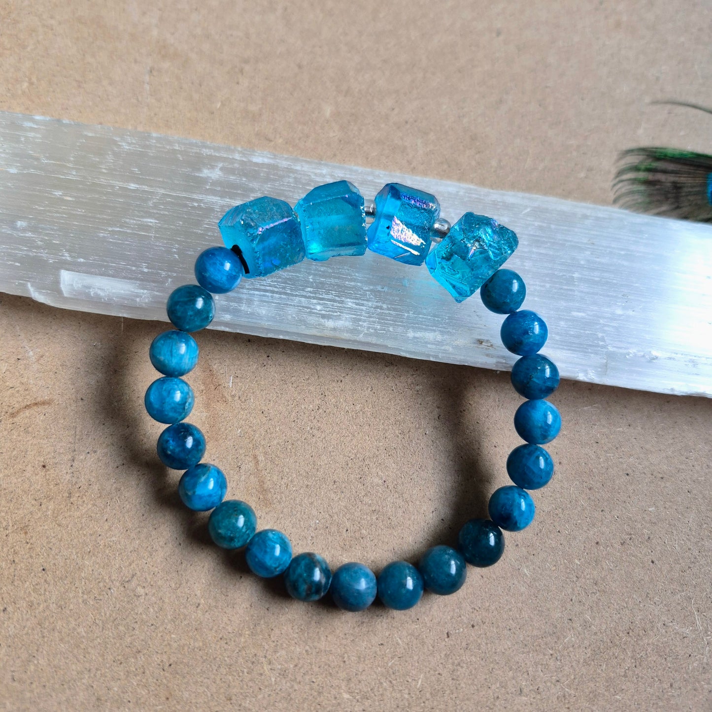 Raw Aqua Aura and apatite bracelet