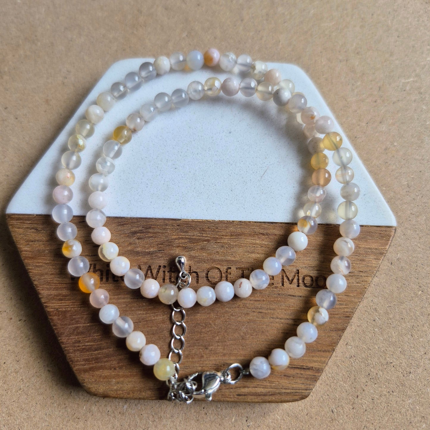 Flower Agate 4mm Bead Choker Necklace