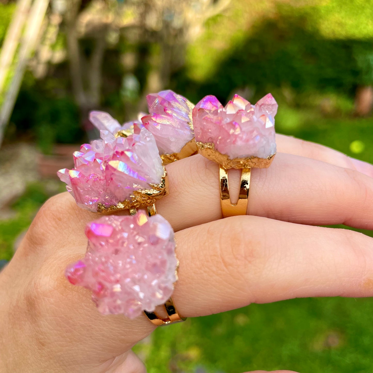 Rose Aura Quartz Cluster Ring 💕💫💍✨