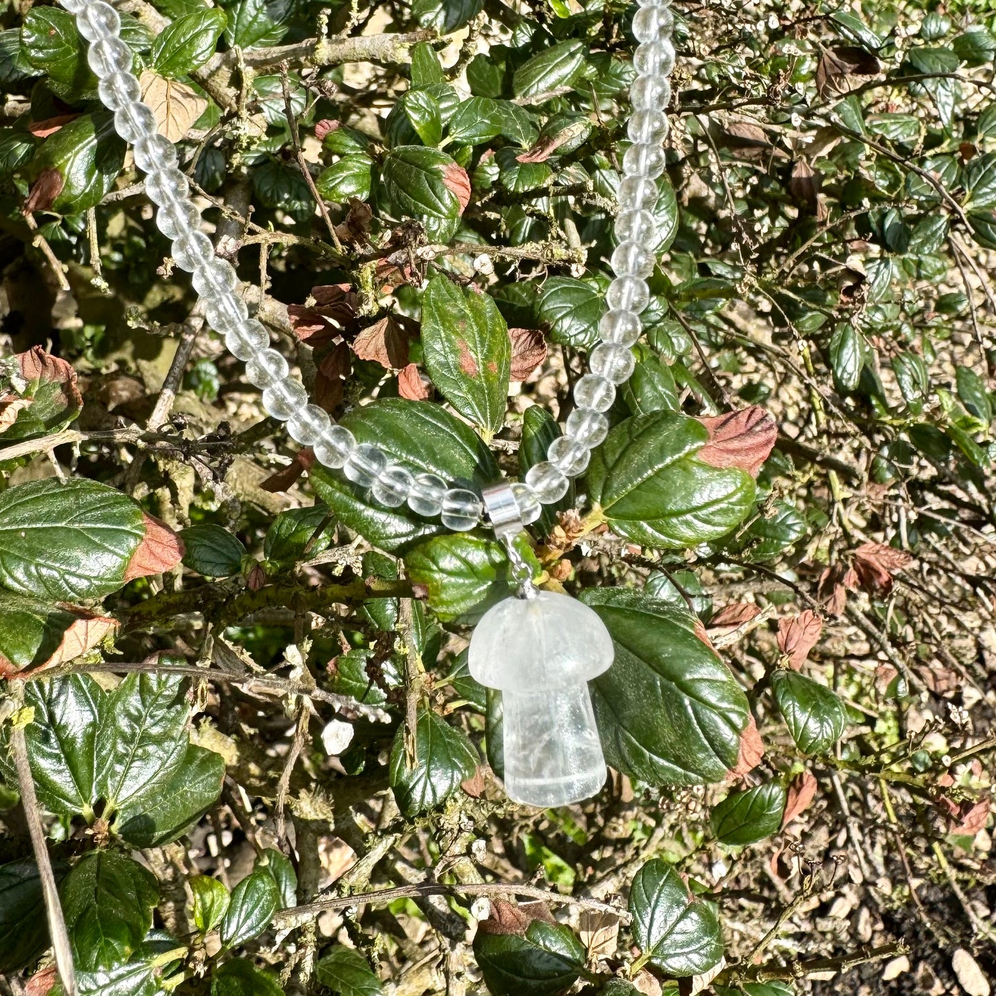 Clear Quartz Mushroom Charm Choker Necklace π