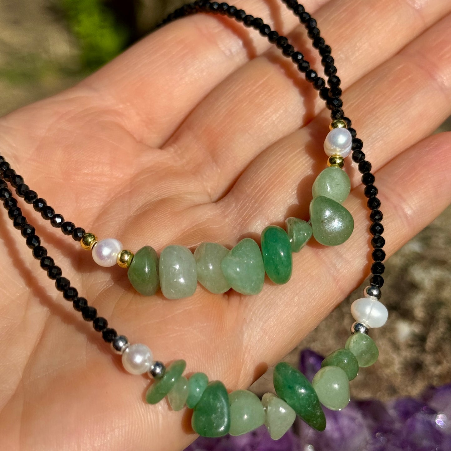 Black Tourmaline and Green Aventurine Choker Necklace