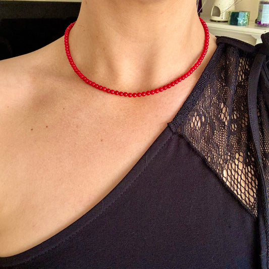 Red Coral Beaded Choker Necklace