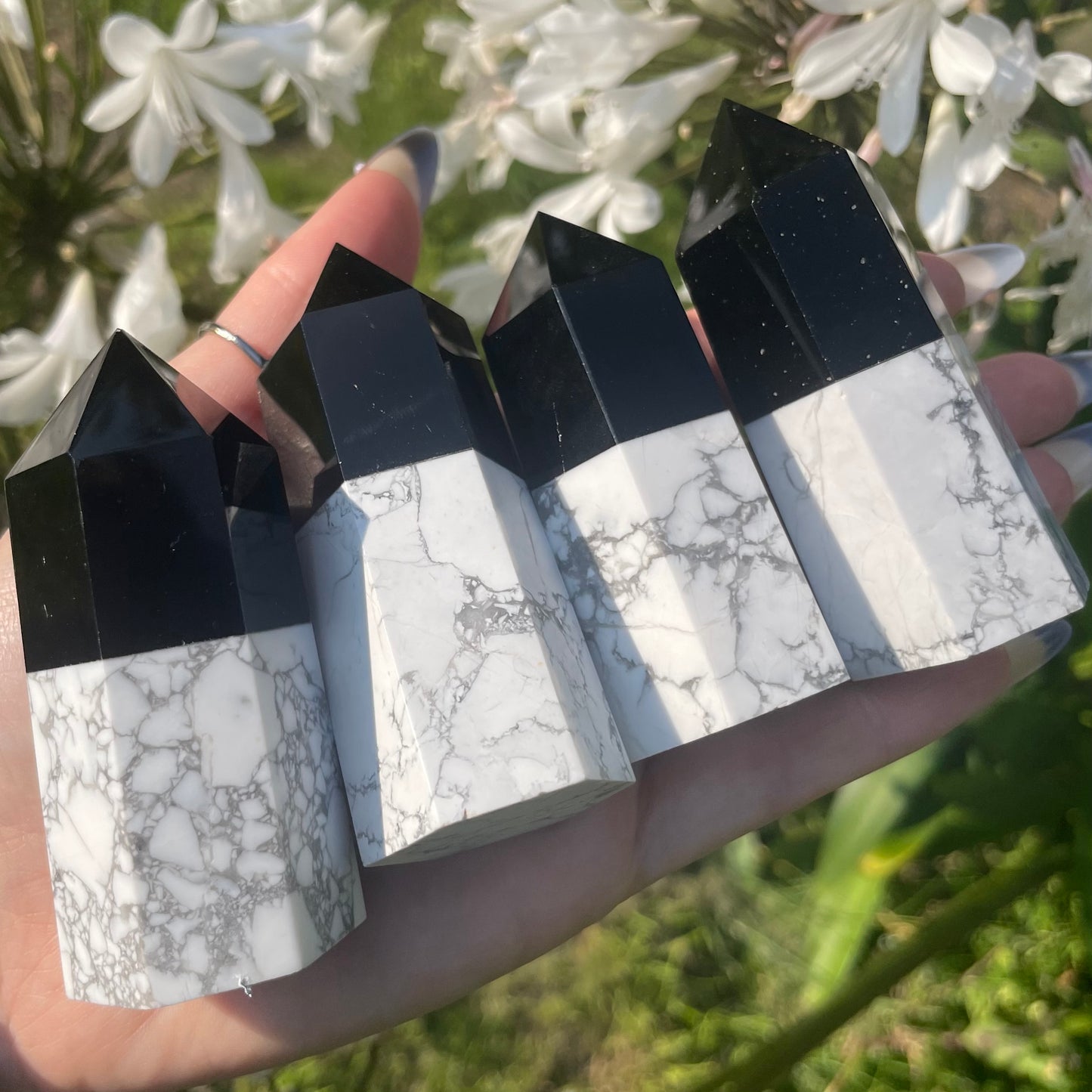 Yin Yang Black Obsidian/Howlite Towers