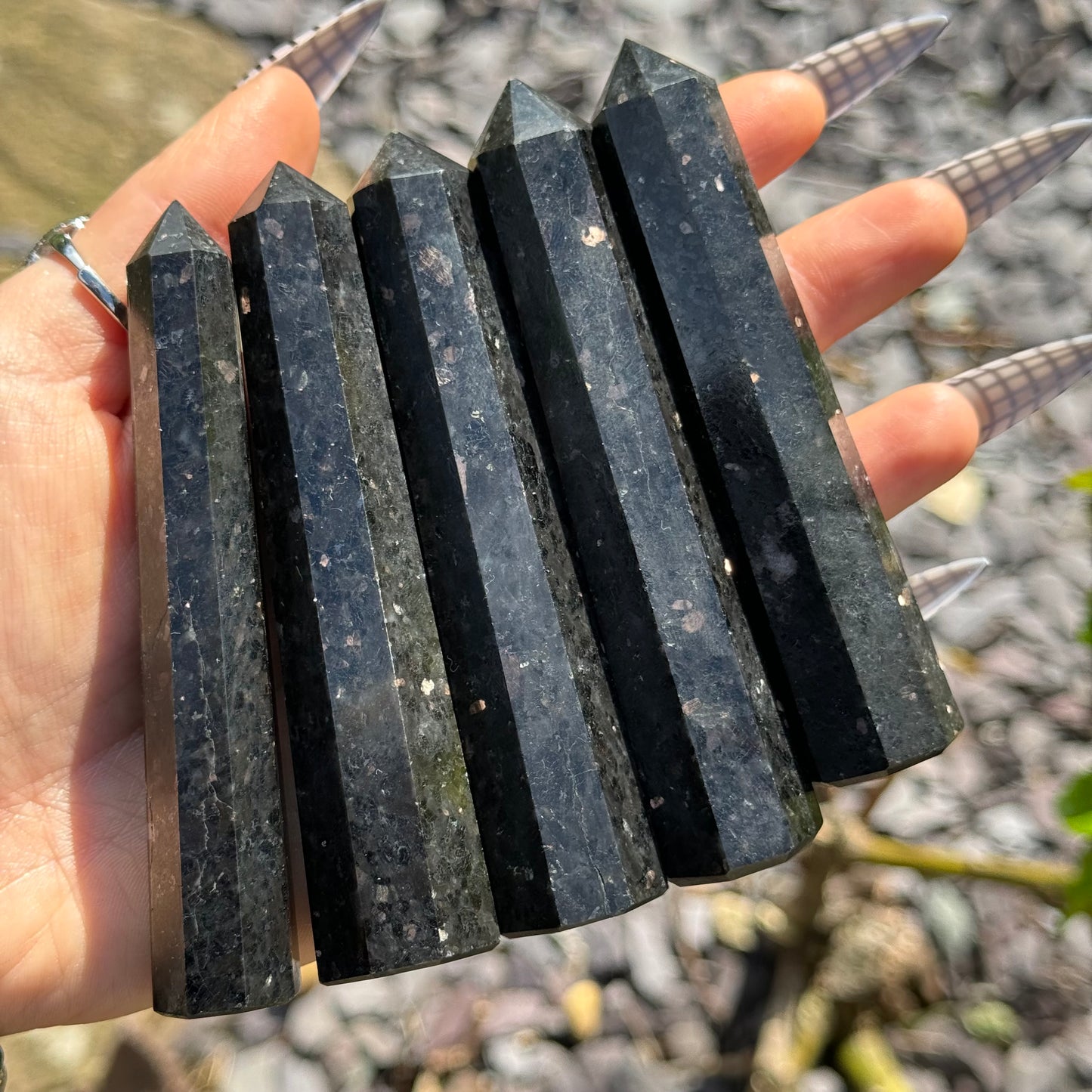 Coppernite (Indian Nuummite) 10cm Towers