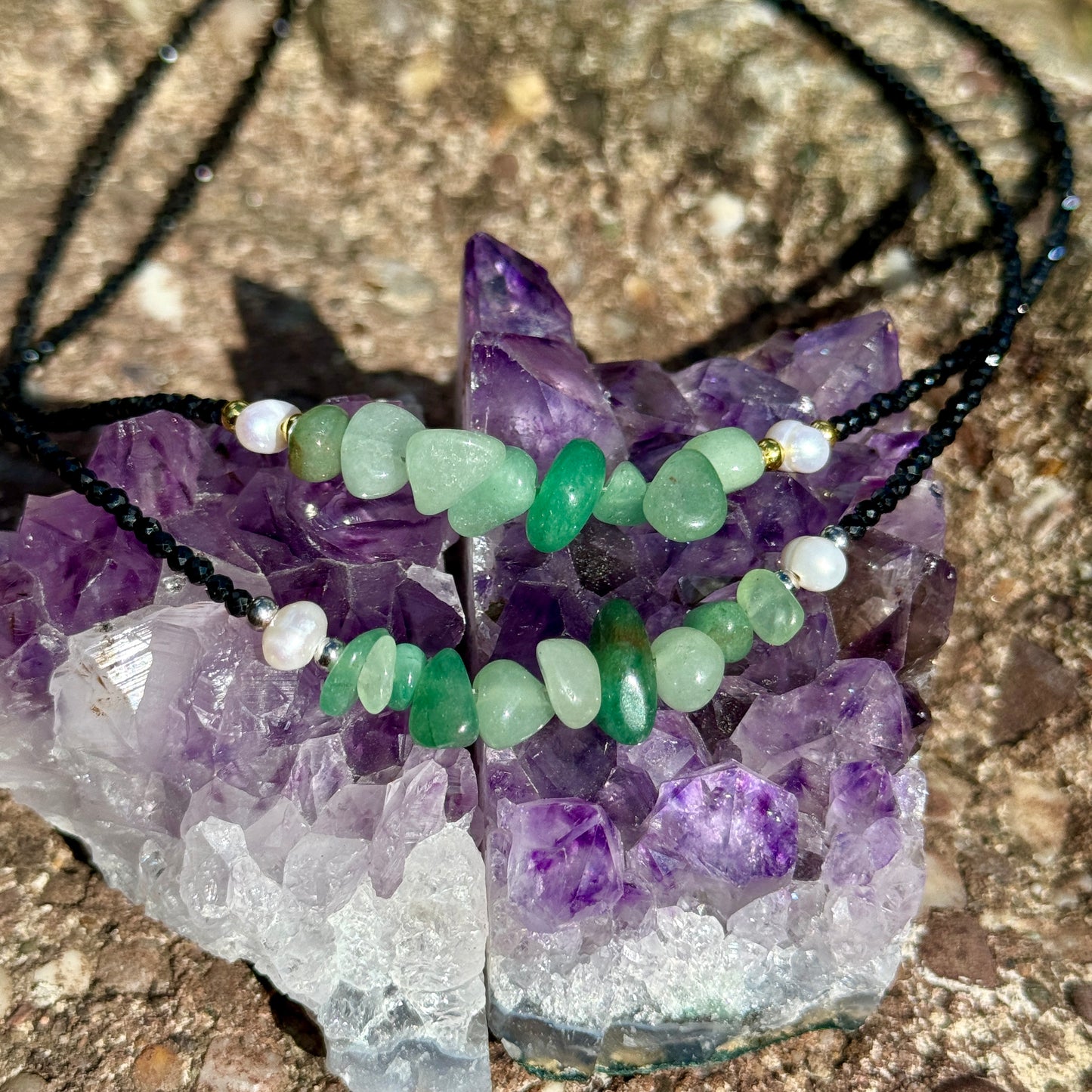 Black Tourmaline and Green Aventurine Choker Necklace