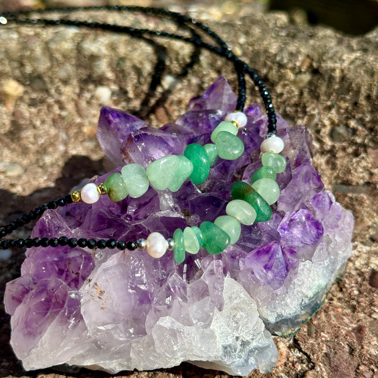 Black Tourmaline and Green Aventurine Choker Necklace