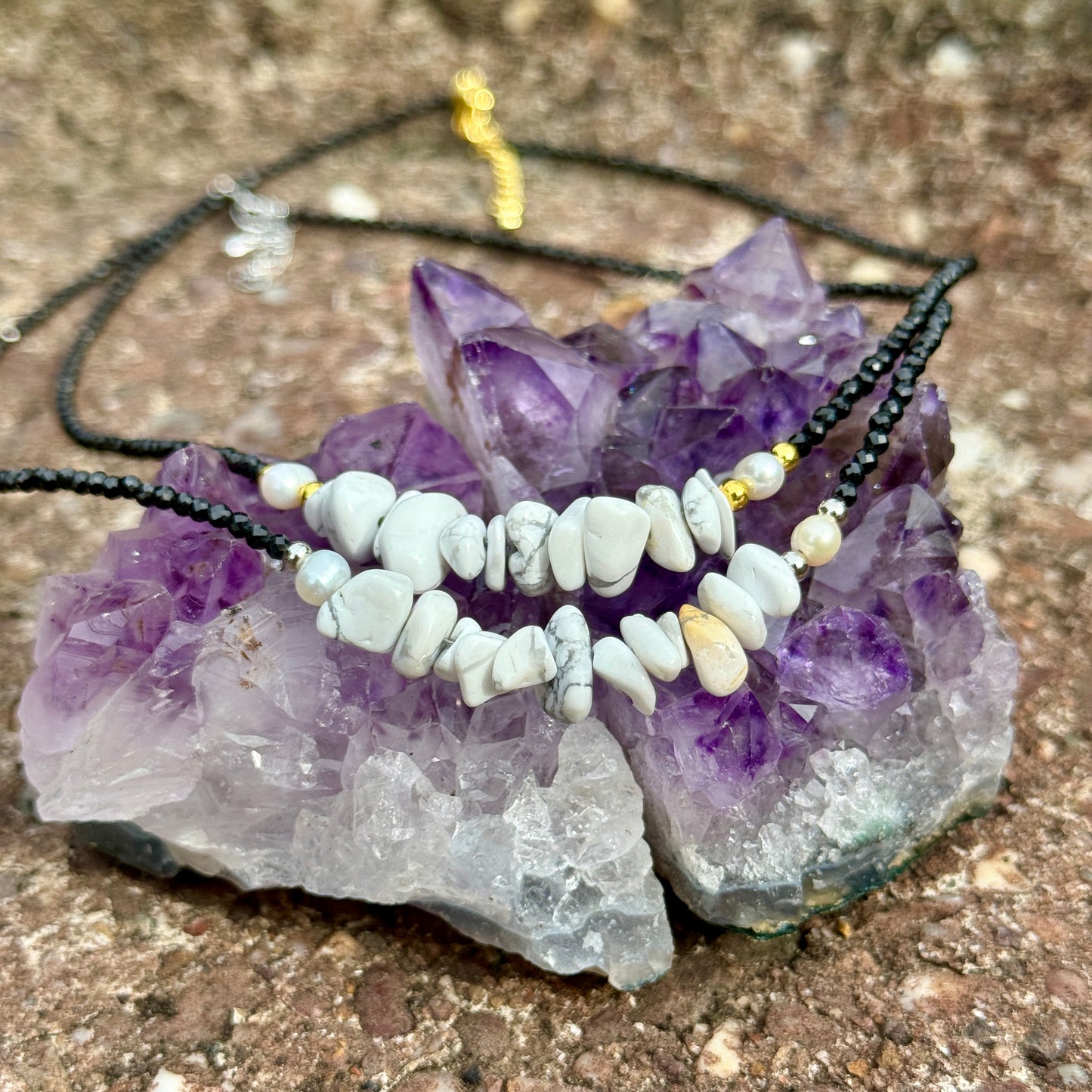 Black Tourmaline and Howlite Choker Necklace