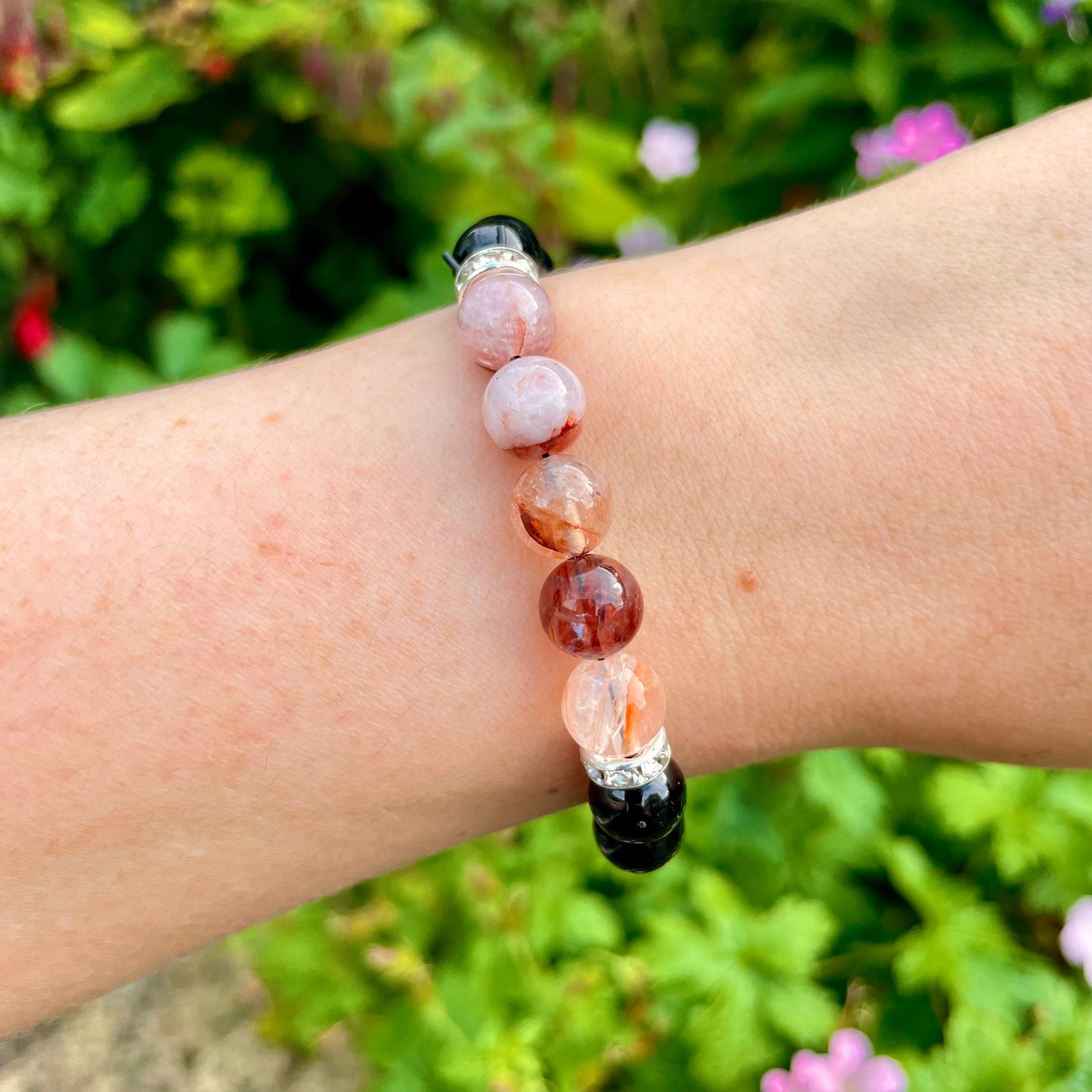 Black Tourmaline & Hematoid Fire Quartz Beaded Bracelet