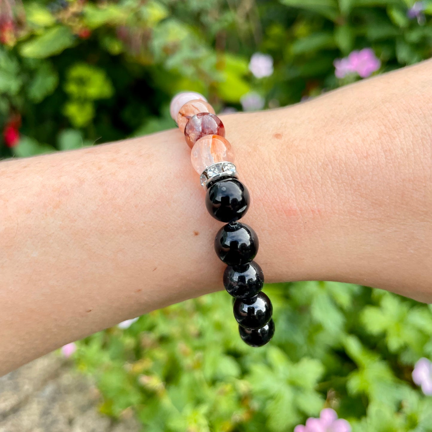Black Tourmaline & Hematoid Fire Quartz Beaded Bracelet