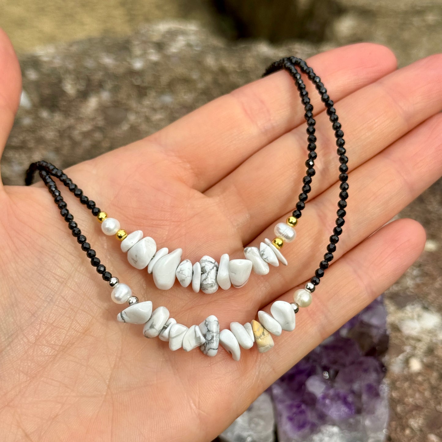 Black Tourmaline and Howlite Choker Necklace
