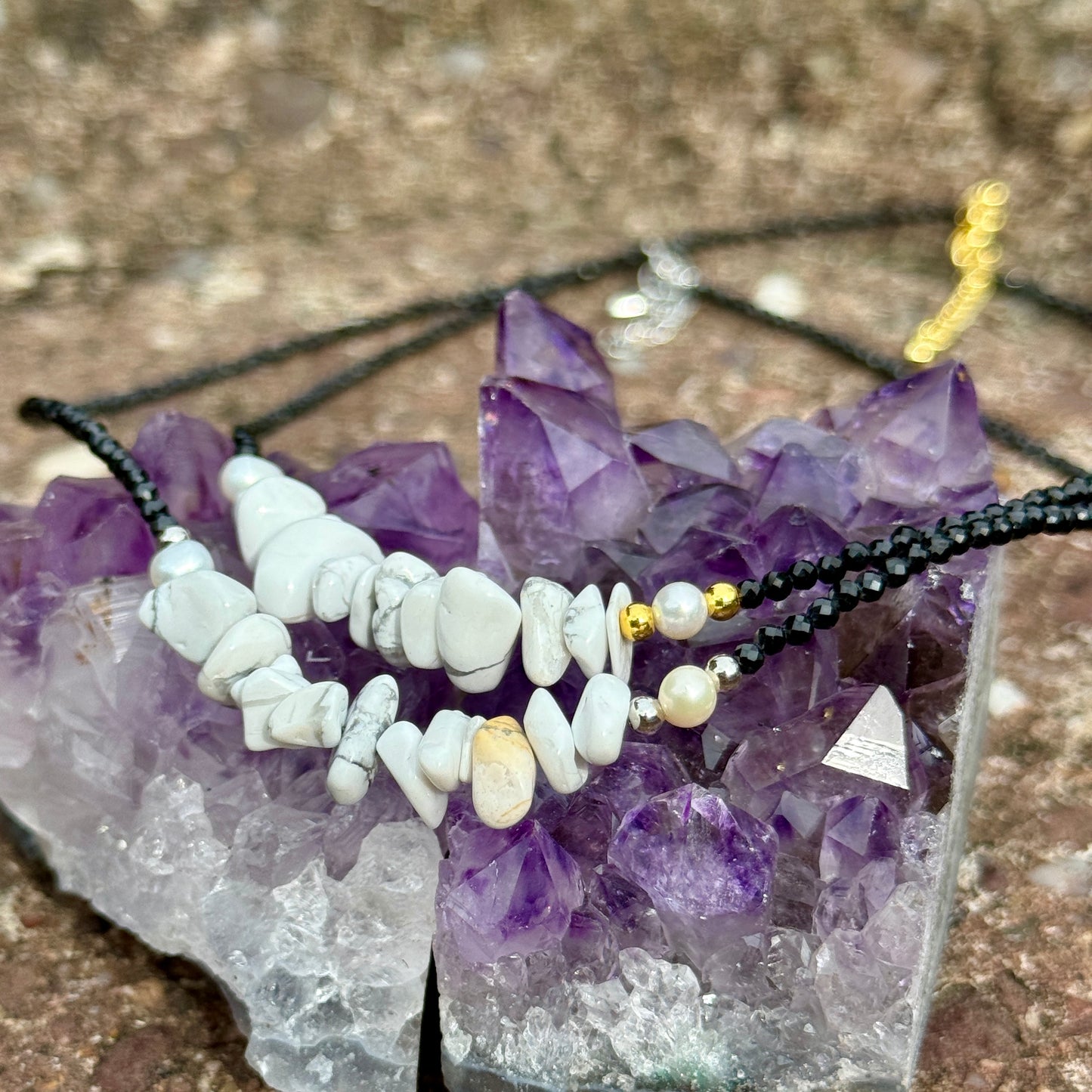 Black Tourmaline and Howlite Choker Necklace