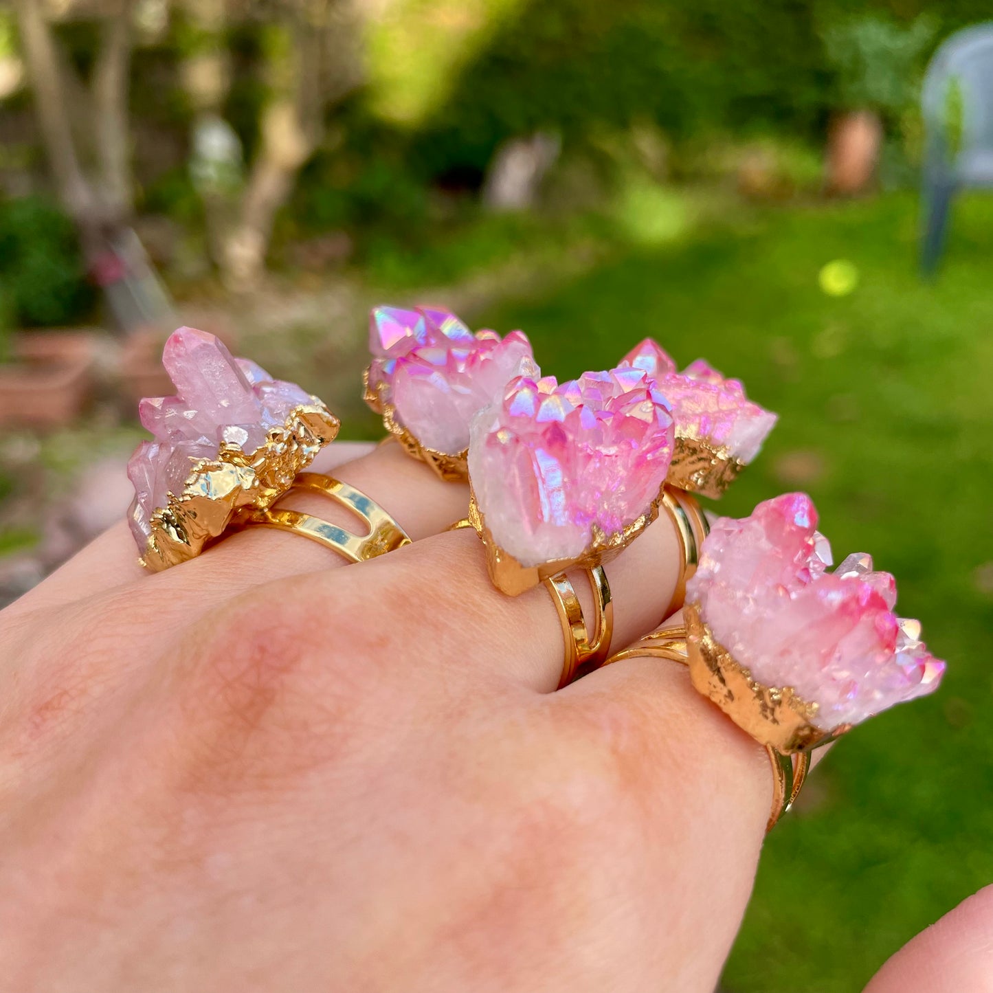 Rose Aura Quartz Cluster Ring 💕💫💍✨