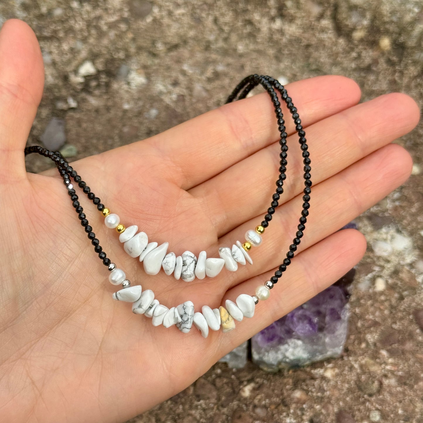 Black Tourmaline and Howlite Choker Necklace