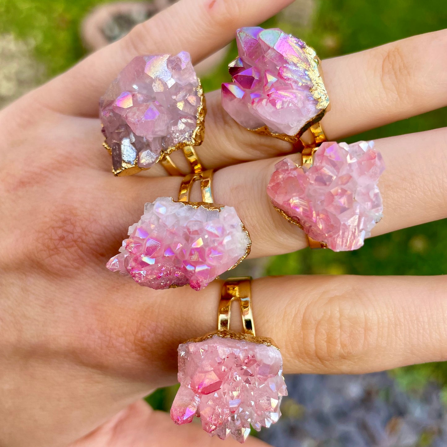 Rose Aura Quartz Cluster Ring 💕💫💍✨