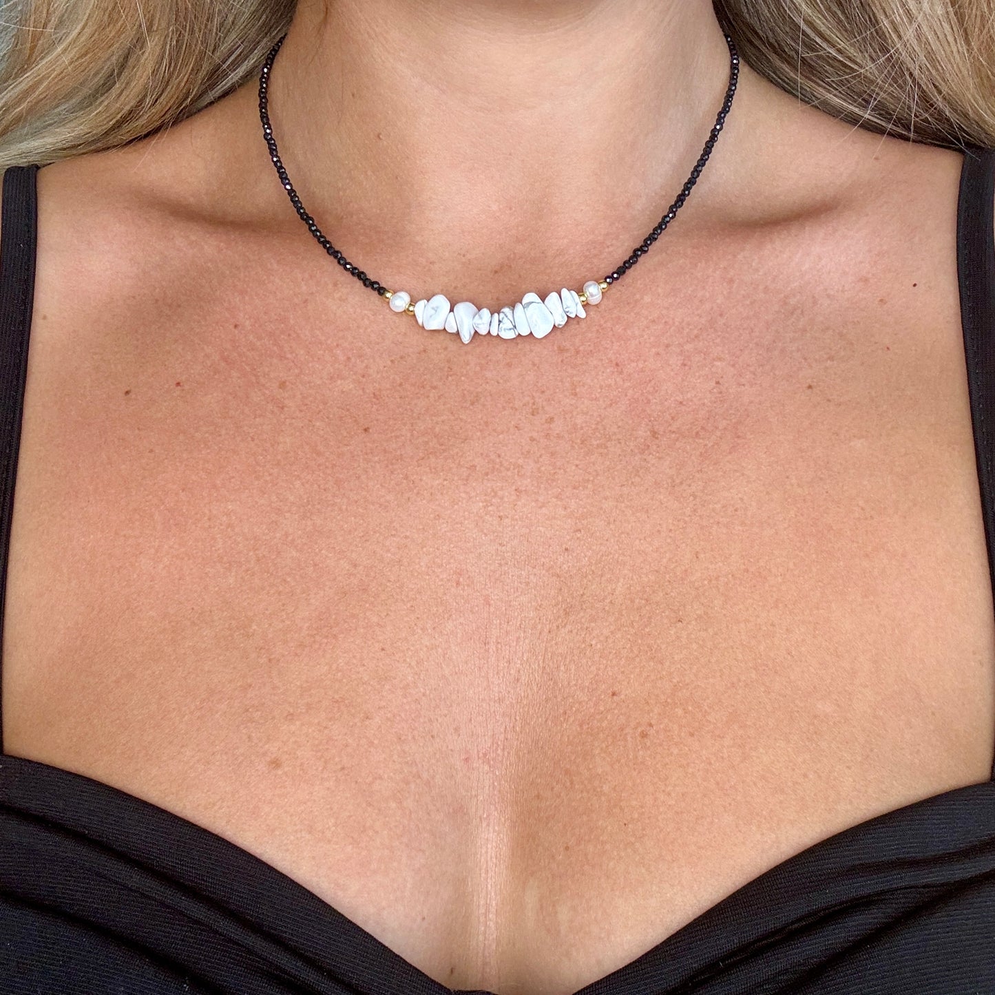 Black Tourmaline and Howlite Choker Necklace