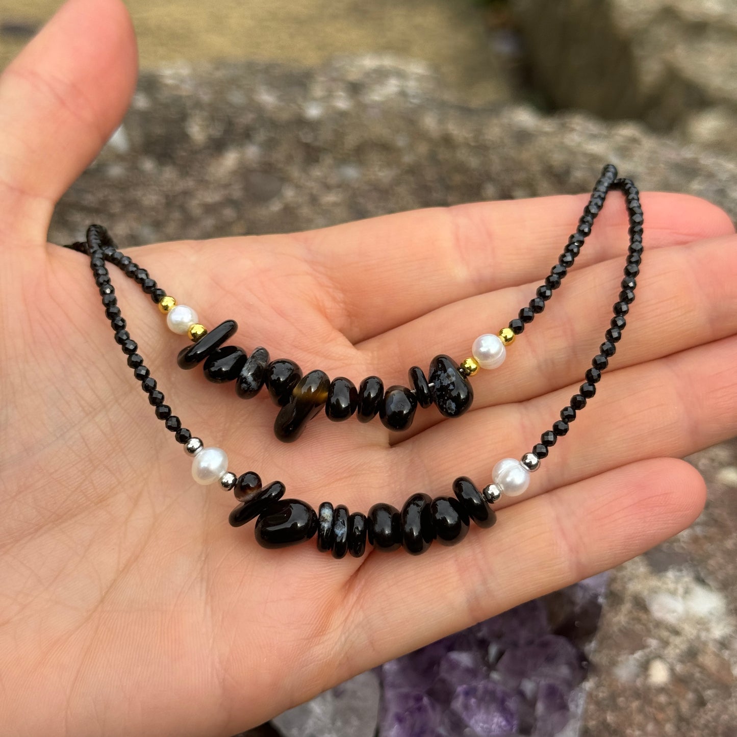 Black Tourmaline and Black Onyx Choker Necklace