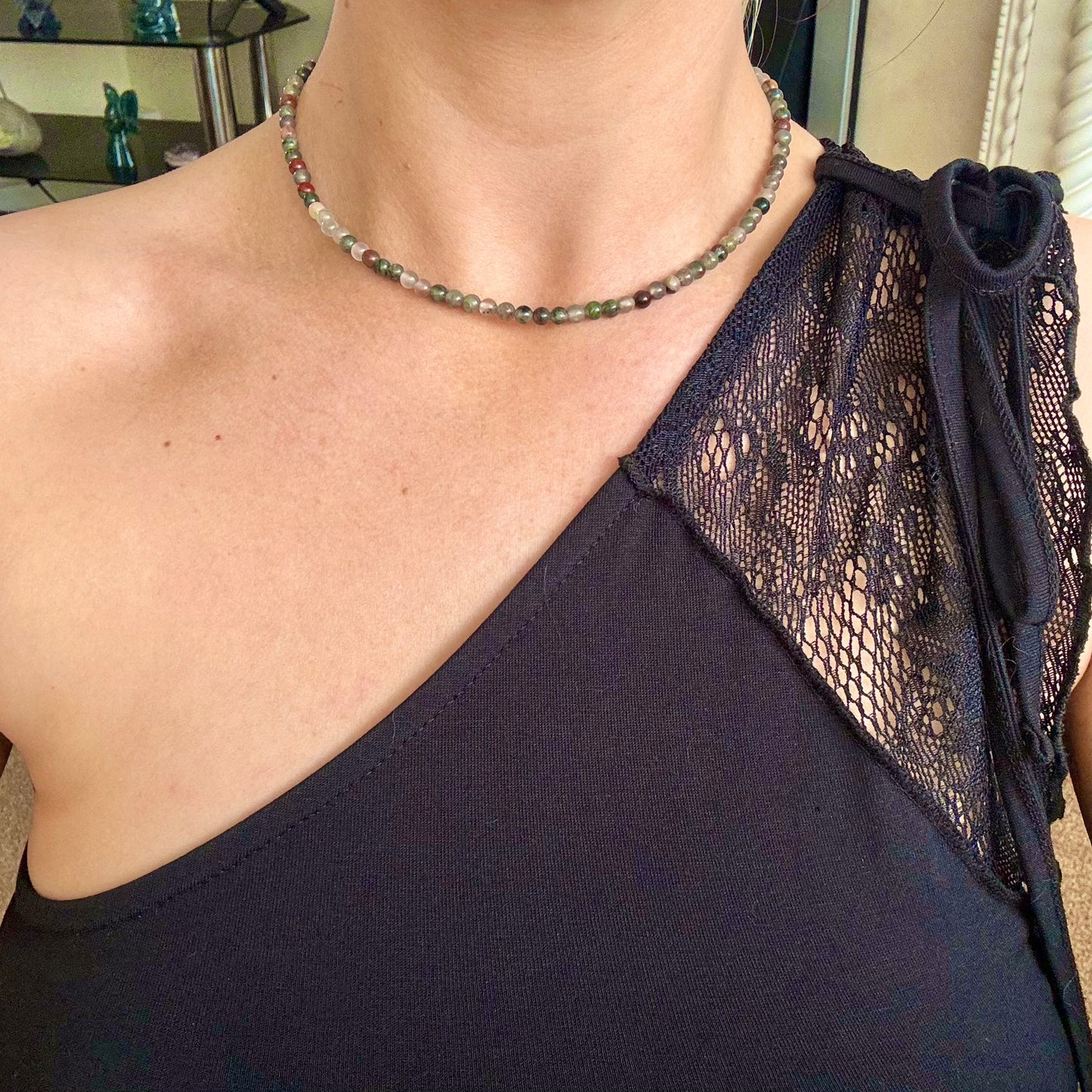 Bloodstone 4mm round Bead Choker Necklace