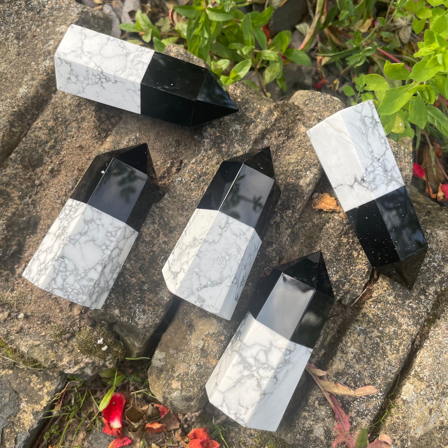 Yin Yang Black Obsidian/Howlite Towers
