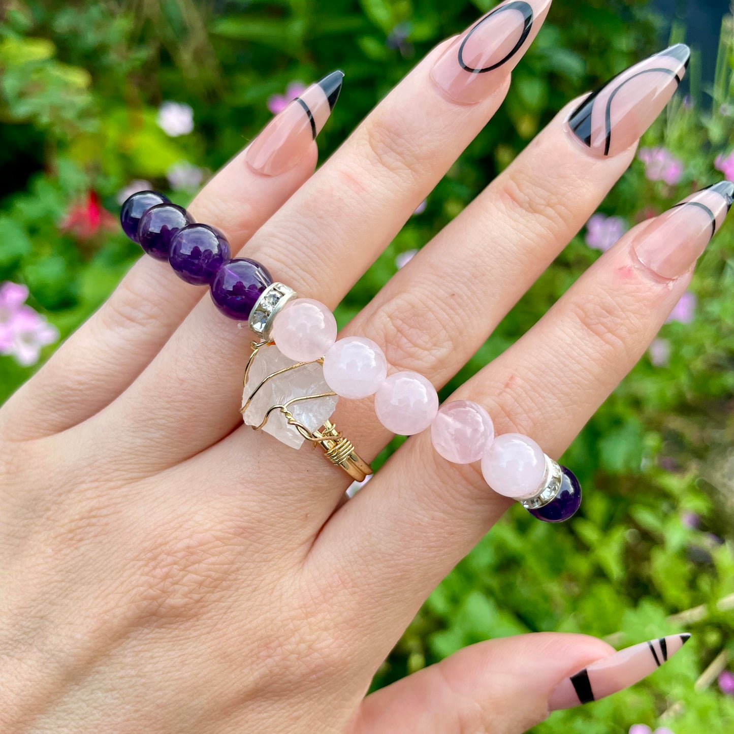 Love & Intuition Amethyst and Rose Quartz Beaded Bracelet