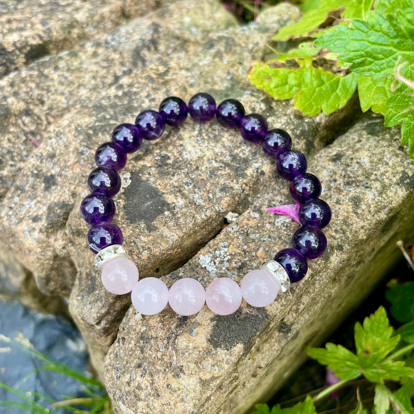 Love & Intuition Amethyst and Rose Quartz Beaded Bracelet