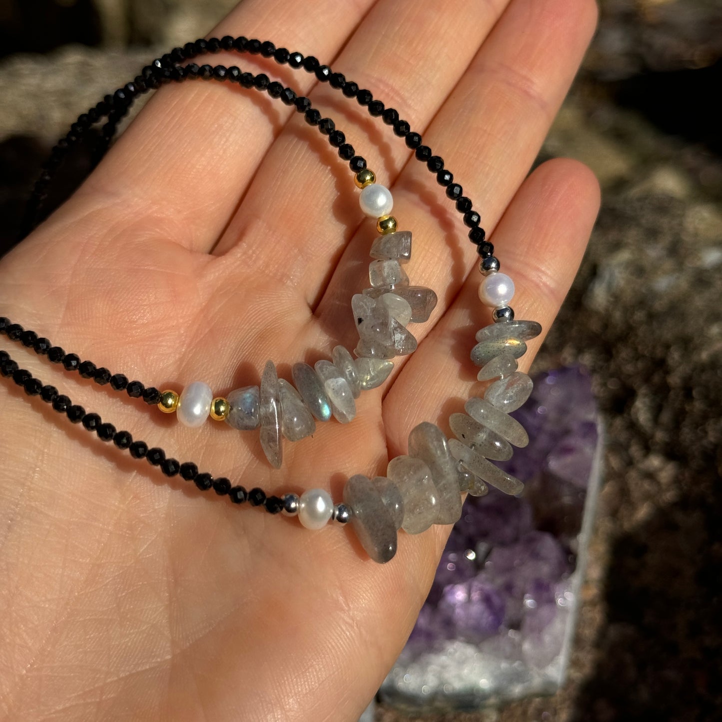 Black Tourmaline and Labradorite Choker Necklace