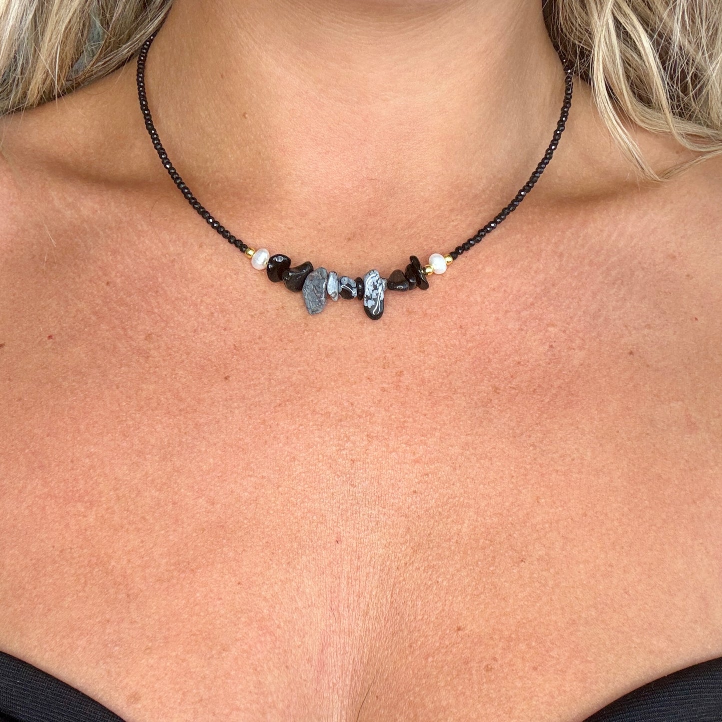 Snowflake Obsidian/Black Tourmaline - Everyday Witch Choker Necklace