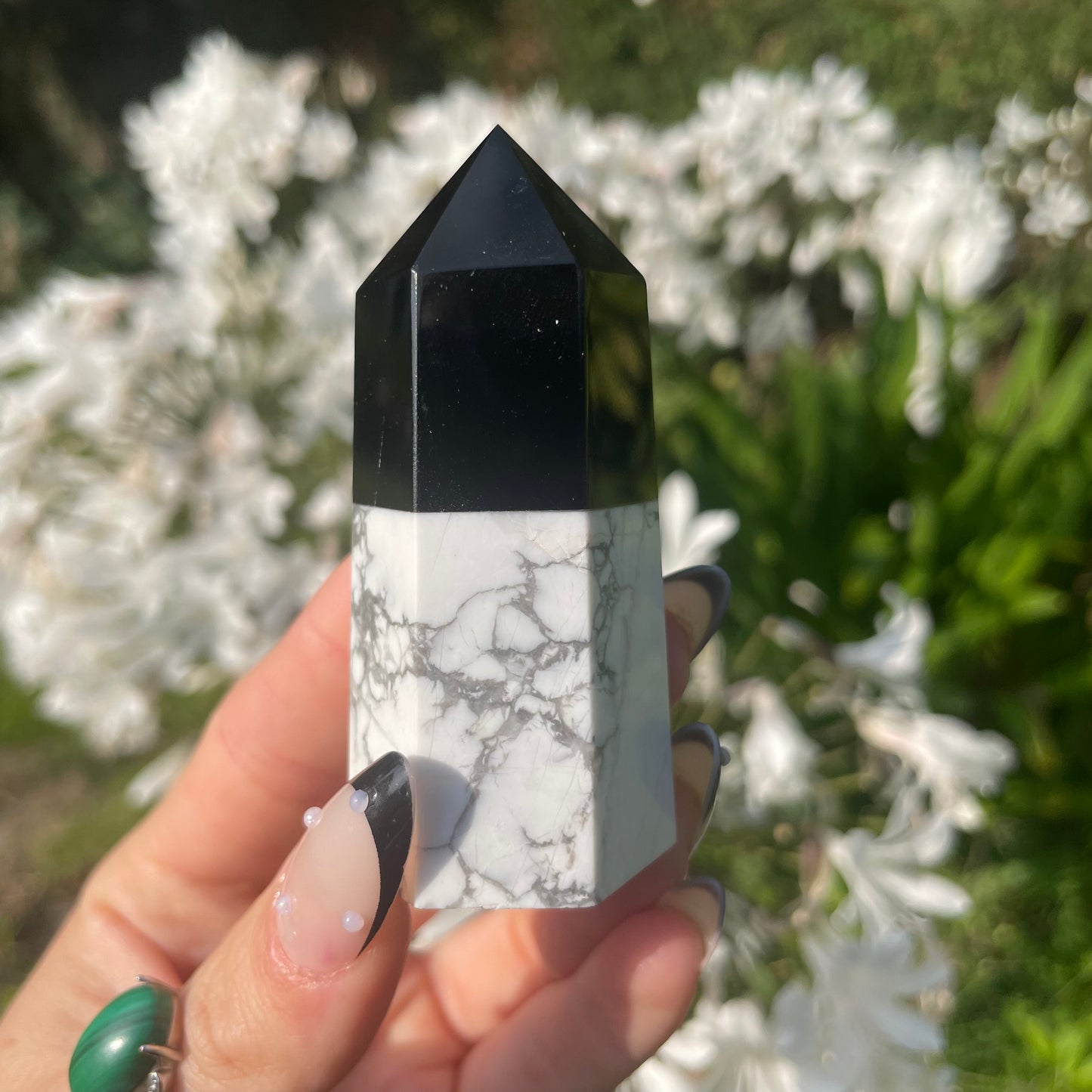 Yin Yang Black Obsidian/Howlite Towers