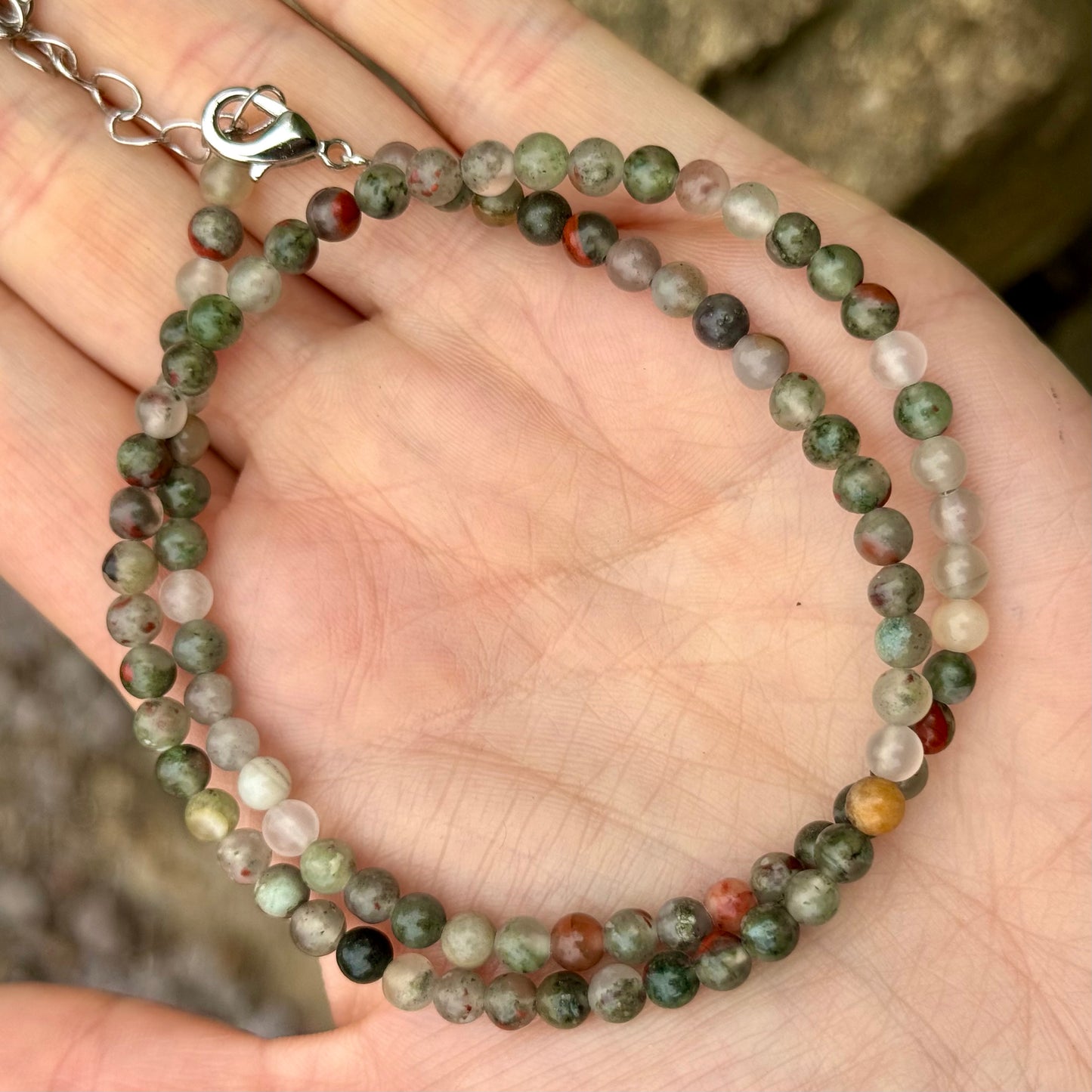 Bloodstone 4mm round Bead Choker Necklace