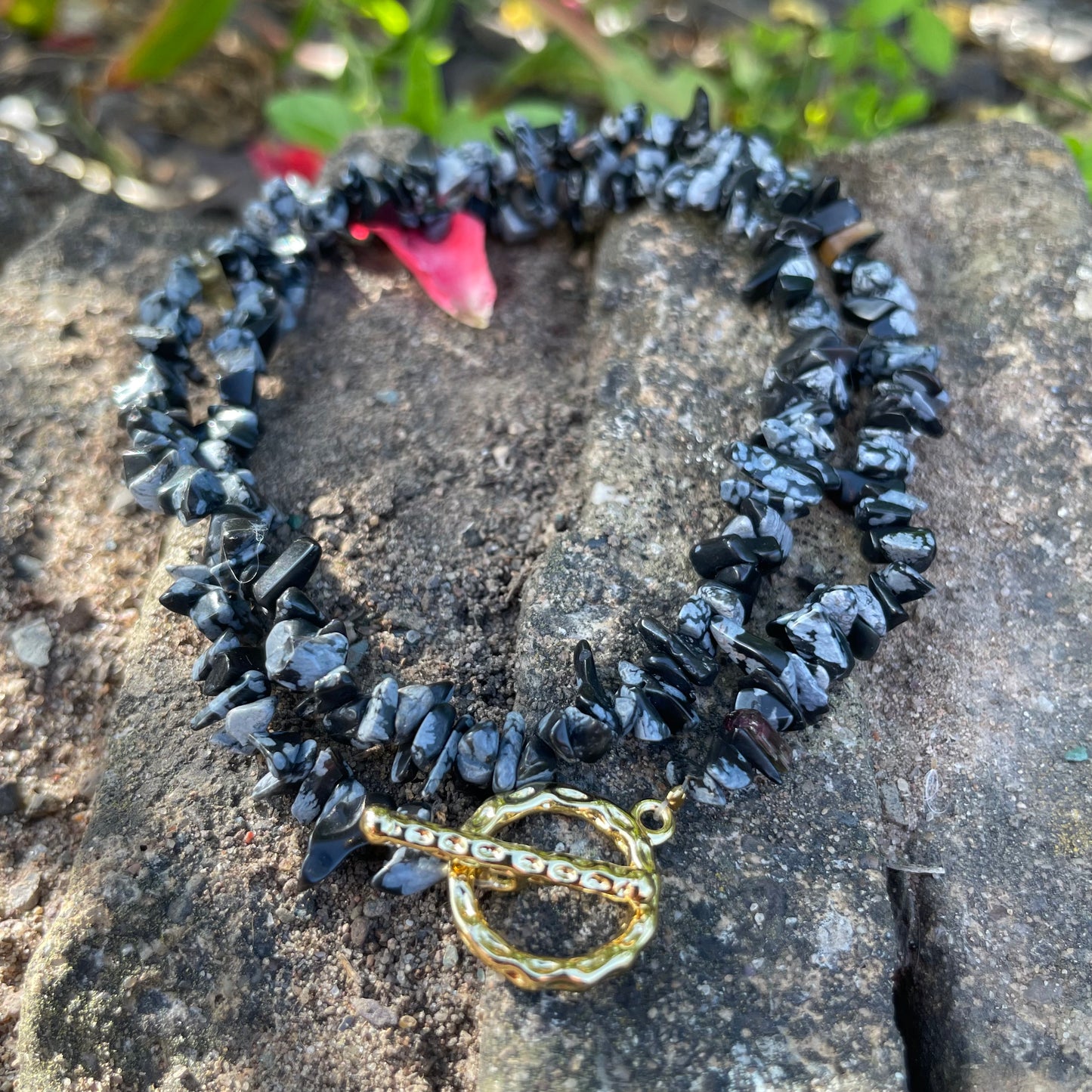 Snowflake Obsidian Chip Necklace